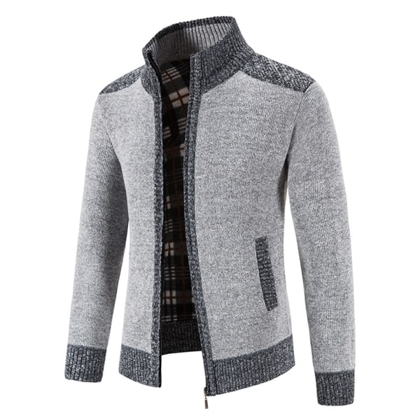 Sweater frakke Efterår og vinter cardigan sweater med fortykket standkrave til mænd (hvid-XL størrelse)
