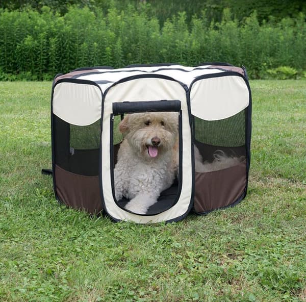 Sammenleggbar Hunde- og Katte Lekegrind, beige, brun, 90*90*60cm