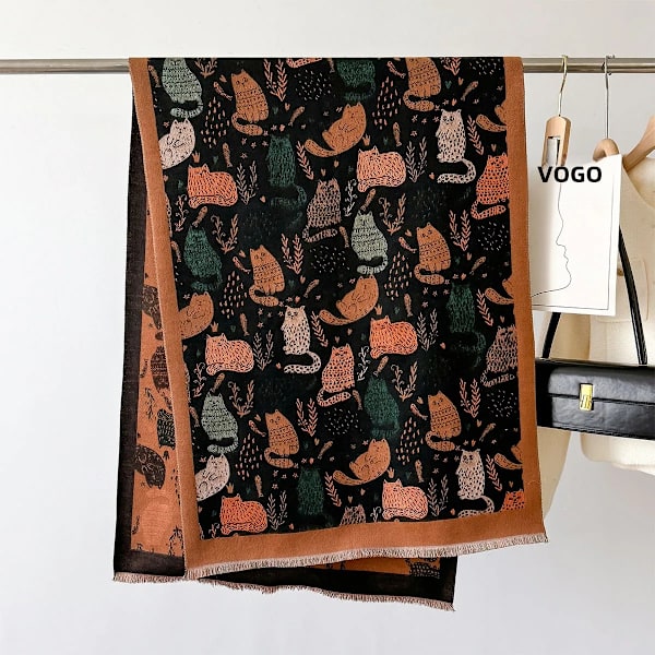 2024 Pashmina-Sjal Varmt Kashmir-Tørklæde Kvinder Design Kat Vinter Tykt Tæppe Kvinders Turban Kappe 7