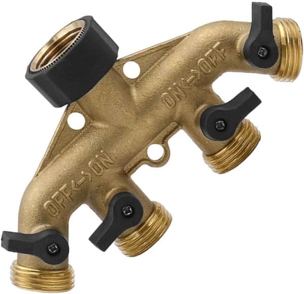 Slangefordeler Kran Kobling 4-veis Solid Messing 3 Vannslangeadapter NTP-gjenge for Hagevanning