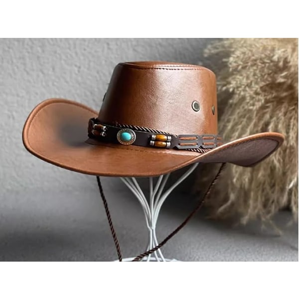 Mænd Kvinder Western PU Læder Cowboy Hat Western Cowboy Cow Pige Hatte Turist Knight Hat Boho Hat Camel