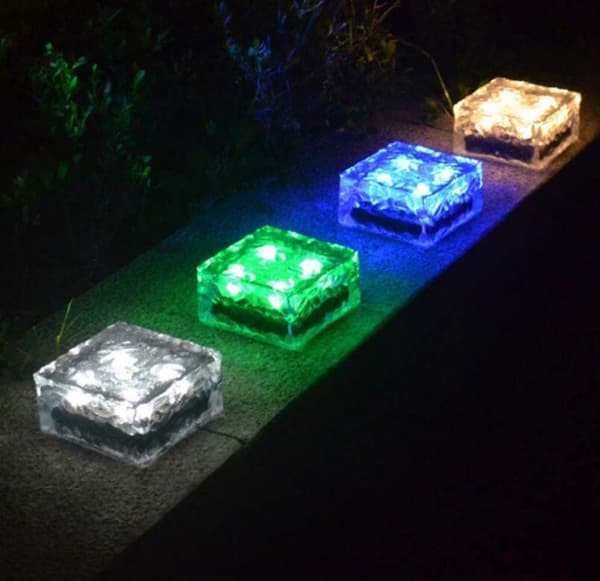 Solcellelamper i glassblokker, nedgravde firkantede solcelle-isgulvfliser, grønn-10994