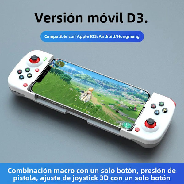 Grå 3D Mobil Spilcontroller, Bluetooth 5.0 Joystick, Kompatibel med iOS og Android, Udtrækkelig Gamepad