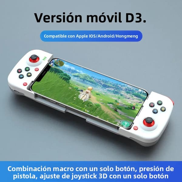 Hvid 3D Mobil Spilcontroller, Bluetooth 5.0 Joystick, Kompatibel med iOS og Android, Udtrækkelig Gamepad