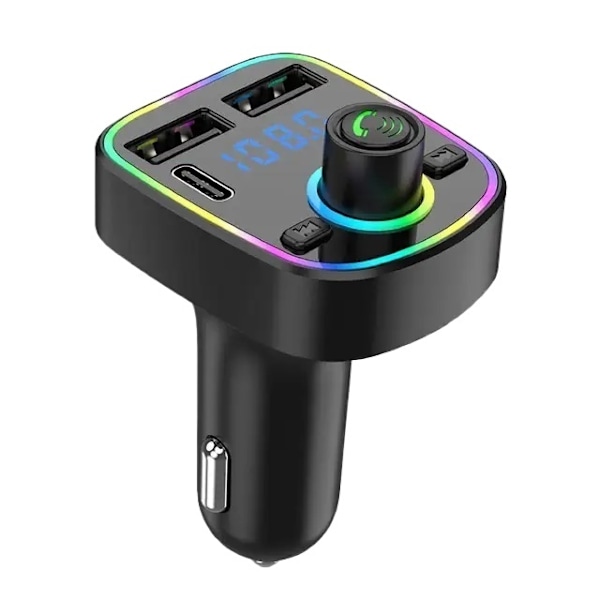 Bil Bluetooth 5.0 FM-transmitter PD Type-C Dobbelt USB 3.1A Hurtiglader Farverig Stemningsbelysning Håndfri MP3 Modulator Afspiller