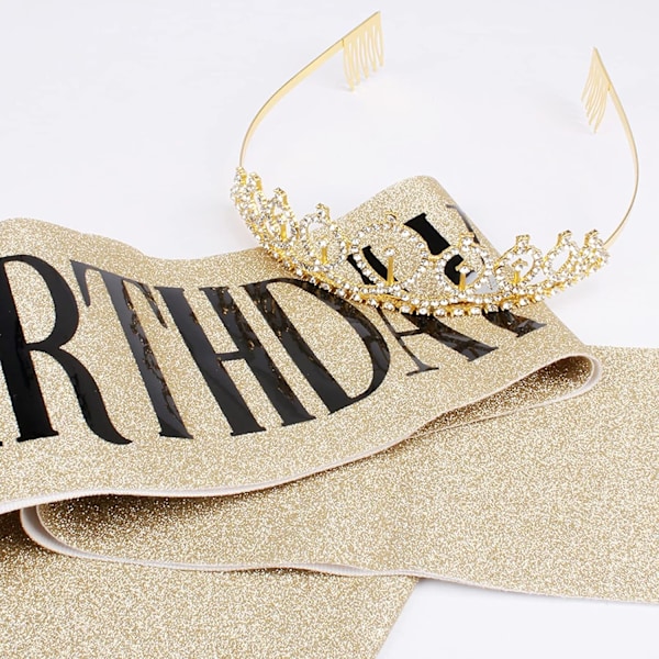 Fødselsdagskroner til kvinder Fødselsdagsdronning Sash & Rhinestone Tiara Sæt Fødselsdagstiaraer og Sash til kvinder