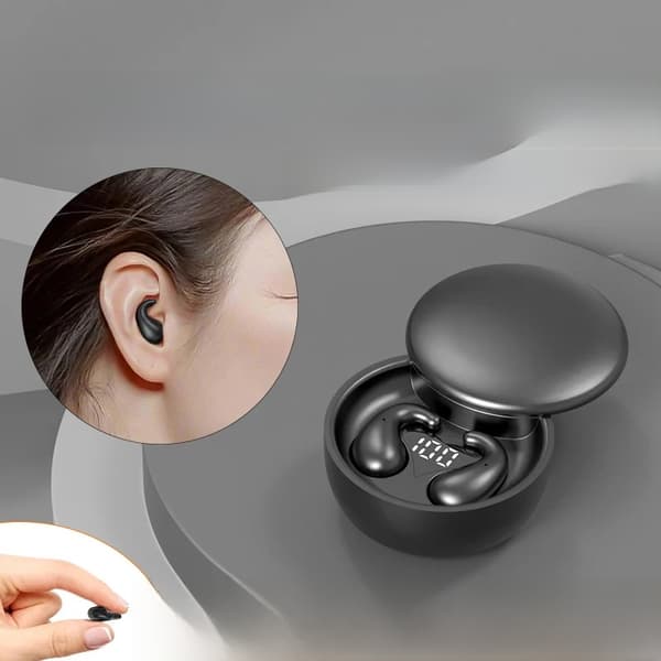 Mini trådlösa Bluetooth-sporthörlurar med stöd för trådlös laddning, diskret design och viloläge.