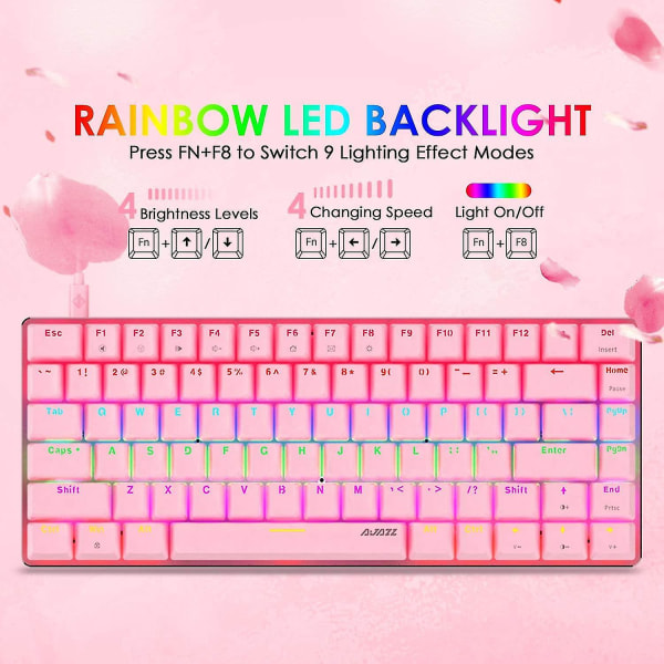 Gaming Keyboard Mus Combo Wired Hvid Led Baggrundsbelyst 82 Taster Ergonomisk Gamer Pink Keyboard+4800dpi Annonce