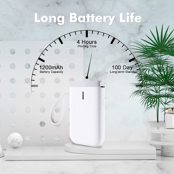 Tarra-tulostin liima-teipillä, langaton, Bluetooth, kannettava, söpö, läpinäkyvä, musteeton itseliimautuva tarratulostimen eri fonteilla (valkoinen)