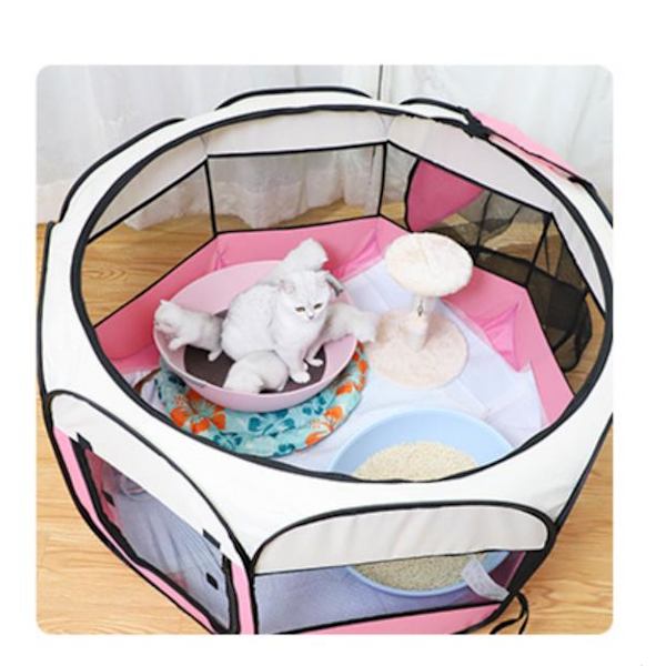 Foldbart Hunde Kat Legehus, gul, sort, 72*72*45cm