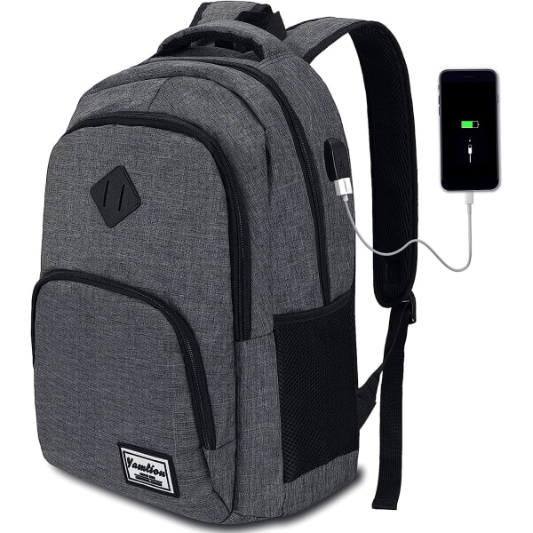 Computerrygsæk Vandtæt forretningsrygsæk med USB-opladning til college/fritid/forretning/skole (mørkegrå)