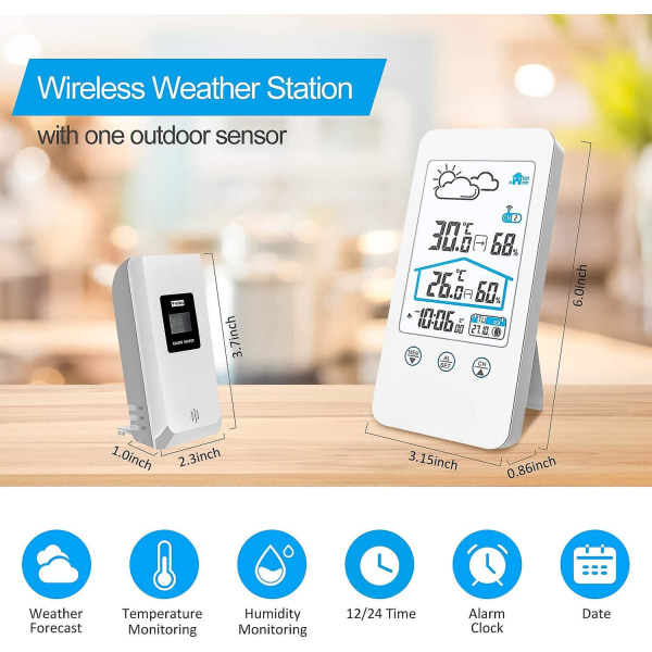 Wireless Weather Station, Indoor Wireless Digital Indoor Thermometer Humidity Barometer Weather Stat