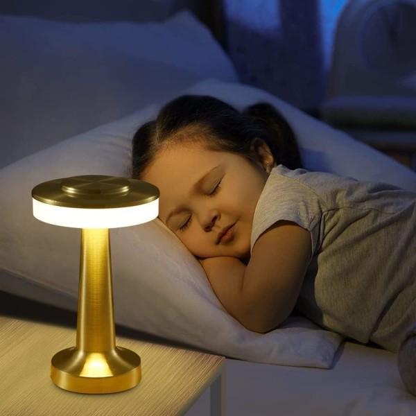 (Gold Golden) Wireless Bedside Lamp, Metal USB Rechargeable LED Table Lamps, for Bedroom, Bedside Table, Restaurant, Home Decor, Battery Operated Nig