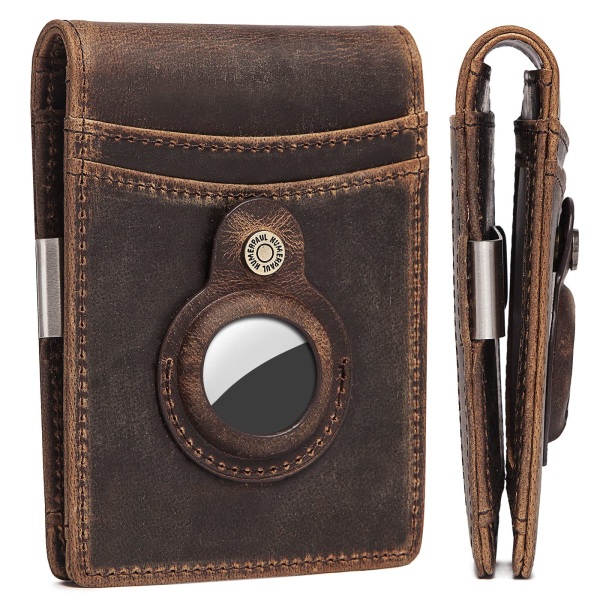 Anti-förlorat äkta läder Smart RFID AirTag plånbokshållare Coffee 1pcs