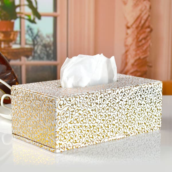 Premium Guld Läder Tissue Box Servettlåda Läder Tissue Box för Hem, Kontor och Bil (Silver)