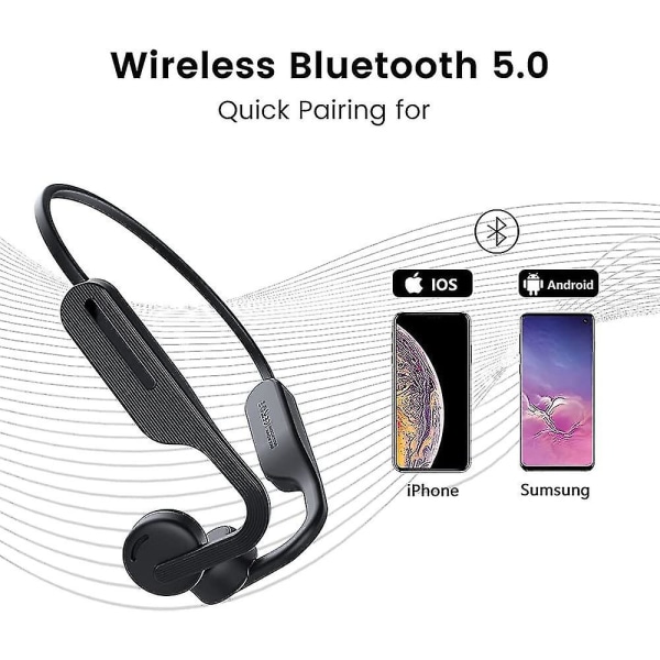 Air Open Ear Bone Conduction-hovedtelefoner Trådløs Bluetooth 5.0 med mikrofon - Hifi 9d Stereo 16 timers spilletid - Svedbestandig til sportstræning Løb
