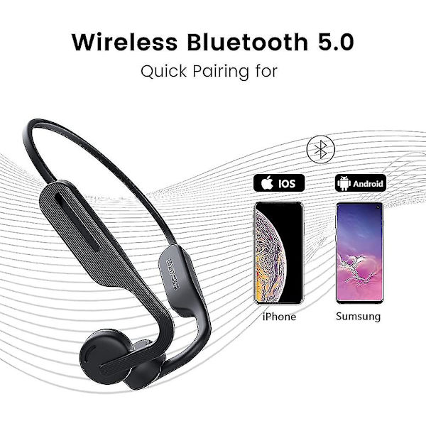 Air Open Ear Knogleledning Høretelefoner Trådløs Bluetooth 5.0 Med Mic - Hifi 9d Stereo 16 Timer Spilletid - Svedresistent Til Sport Træning Løbetur