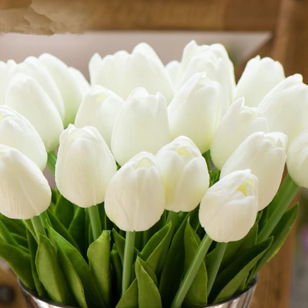 Kunstige tulipaner, hvide, 10 stk.