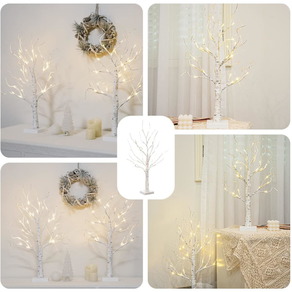 2 Pak Hvidt Juletræ med Lys 45cm Bord Birch Varmt Hvidt LED Batteridrevet 2pcs