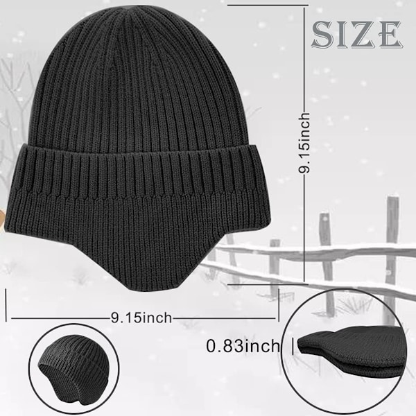 Vinterlue med øreklaffer Ulllue Hodevarmer Beanie for menn og kvinner Utendørs 2