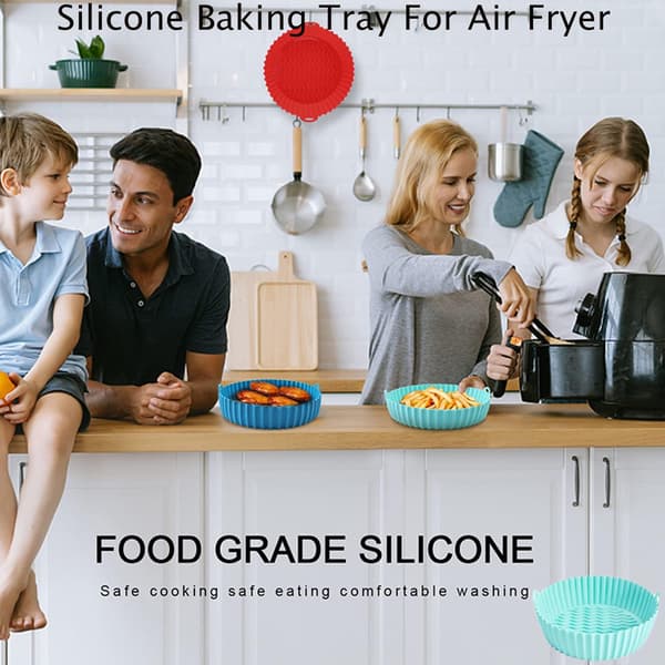 Airfryer Silikone Bageplade Genanvendelig Airfryer Tilbehørspude Airfryer Bageplade 100% Spiselig (Blå, 7,5\")
