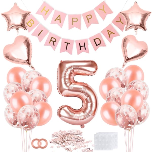 5-års flickballong, roséguldballong 5, 5-årsballonger roséguld, 5-års flickballong, roségyllene födelsedagsballonger, 5-årsfödelsedag
