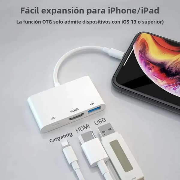 Lightning til HDMI-adapter for iPhone iPad til TV, dobbel USB OTG-adapter for direktesending med lading, kompatibel med iPhone