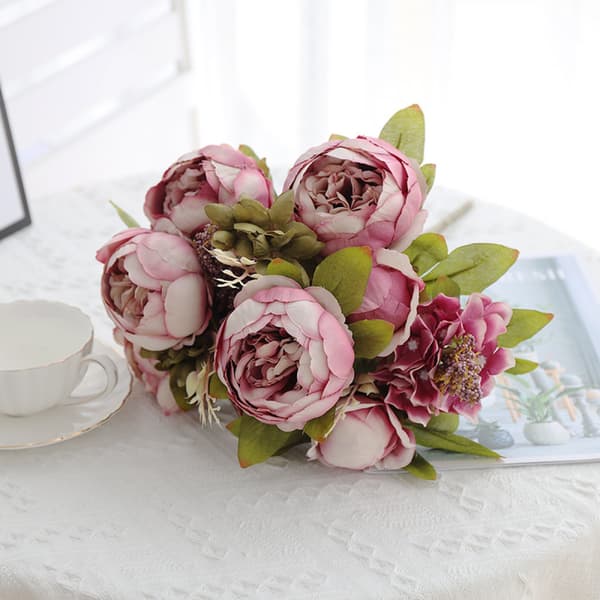 Rose peon kunstige blomster, rød, 1 bunt