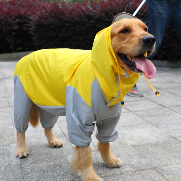 Gul regnjacka för hund med avtagbar luvtröja, kappa med dragsko (storlek：30)