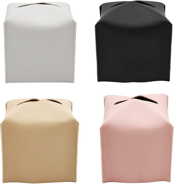 Tissue Box Cover Hållare PU Läder Fyrkantig Tissue Box (Köttrosa)
