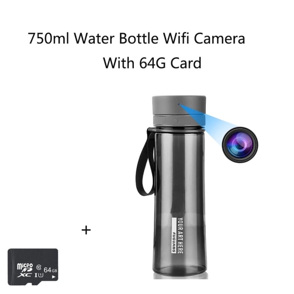 Skjult kamera Minikamera HD 750ml vandflaske Wifi Fjernovervågning Videooptager Bærbar udendørs kontorvandkop minikamera 64GB