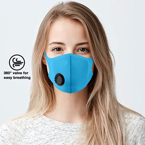 Masker för ansiktsbehandling en tissu réutilisable, avec valve d'air et boucles d'oreille, respirant, doux, lavable, hållbar pour un use public quotidien(Bleu Roya