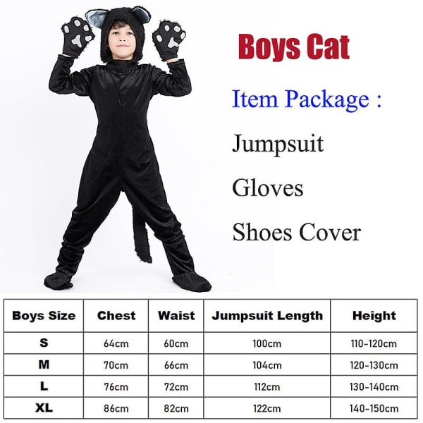 Familiekattkostyme Svart Søt katte-cosplay for barn Halloween-kostyme katt Fancy damekjole Dyredress herre gutter Boy S