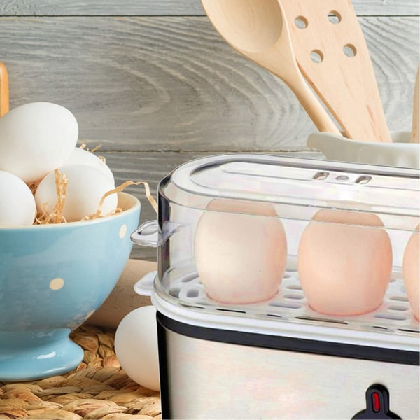 Liten designer eggekoker i rustfritt stål for 3 egg - flat - kompakt - sølvbelagt