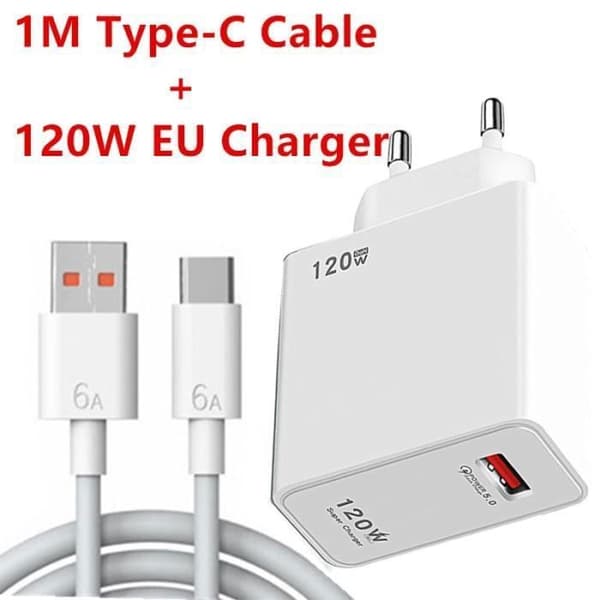 120W USB hurtiglader QC5.0 Multiport ladeadapter med kabel