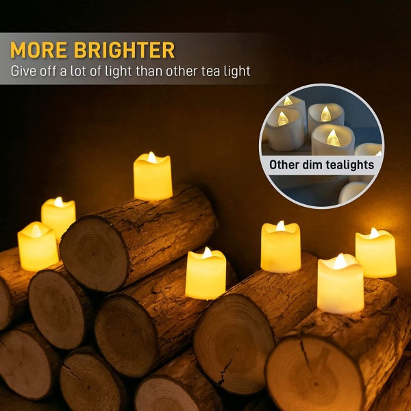 24-pak flammeløse stearinlys elektriske falske stearinlys, batteridrevne gule LED fyrfadslys til bryllup, bord, feriefest, Halloween, jul, T