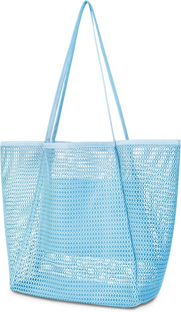 Mesh Strandtasker til Kvinder, Store Afslappede Strand Hobo Tasker til Strand Svømmebassiner Strand Essentials Blå Blå-14519
