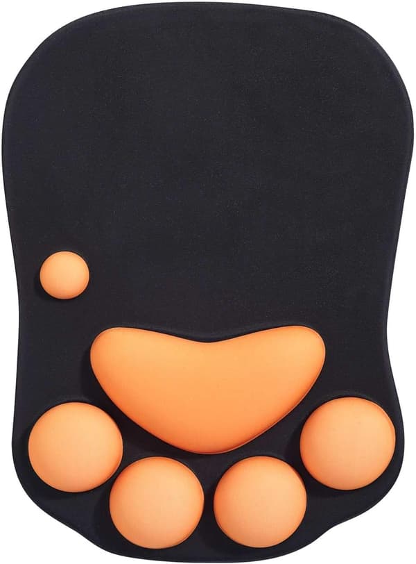 Musematte med håndleddsstøtte, ergonomisk musematte, Kawaii kattemusematte, silikonmusematte, sklisikker base for hjem/kontor/gaming, svart og oransje C