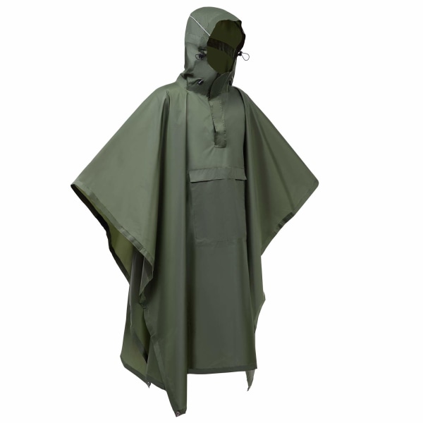 3 i 1 multifunktionel regnponcho regnfrakke, genanvendelig vandtæt regnfrakke med hætte army green 2pcs