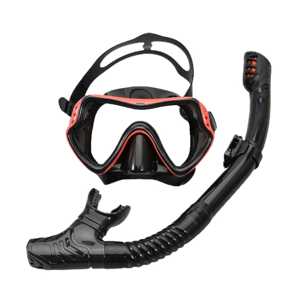 Snorkelsæt Dry Top Snorkelmaske med bæretaske Kids Youth Junior Snorkeludstyr, 100 % nyt Red black frame