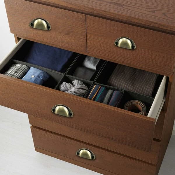 Dørknotter, sett med 10, skaphåndtak, garderobe, kommode, møbelknotter (antikk messing)