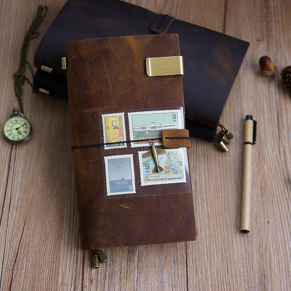 Reisedagbok for reisedagbok i 100 % ekte skinn Vintage håndlaget kuskinnsgave