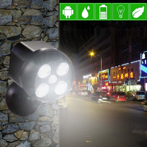 Utomhus LED-säkerhetsljus Batteridriven trådlös rörelsesensorlampa black