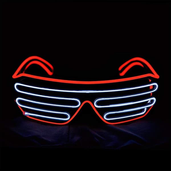 Glow Shutter Neon Rave-briller El Wire Blinkende LED-solbriller lyser op DJ-kostumer til fest, 80'erne, EDM (rød hvid)
