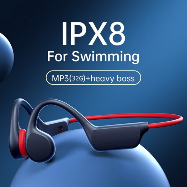 Benledningshodetelefoner Trådløs Bluetooth IPX8 MP3-spiller Svømming Vanntett med mikrofon Black Red