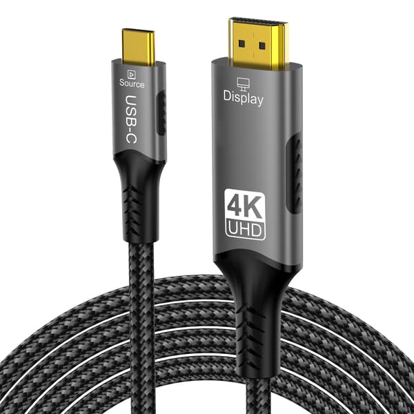 3M USB C til HDMI 4K-kabel, flettet Type-C til HDMI-adapter kompatibel med Thunderbolt 5/4/3, til telefon og bærbar computer 3M
