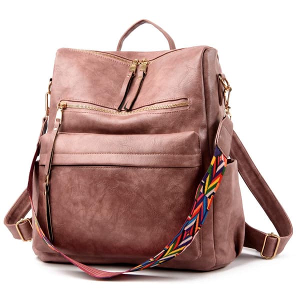 Dame Mode Rygsæk Tasker Multipurpose Design Håndtasker og Skuldertaske PU Læder Rejsetaske Pink D