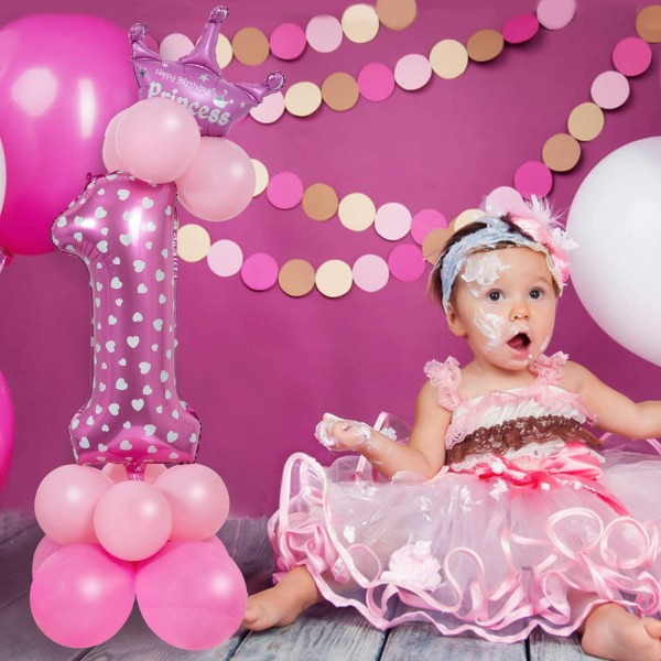 32 tommer gigantiske tal balloner, folie helium nummer ballon dekoration til fester, fødselsdage (pink nummer 1)