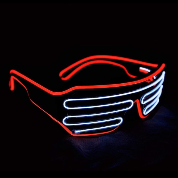Glow Shutter Neon Rave-briller El Wire Blinkende LED-solbriller lyser op DJ-kostumer til fest, 80'erne, EDM (rød hvid)