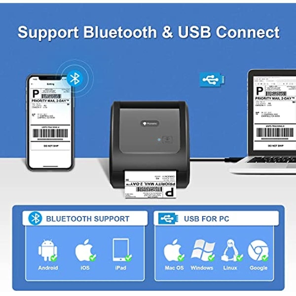 Bluetooth thermal skrivare- D520-bt fraktetikettskrivare 4x6 skrivare för småföretag & paket, streckkod, adressetiketter